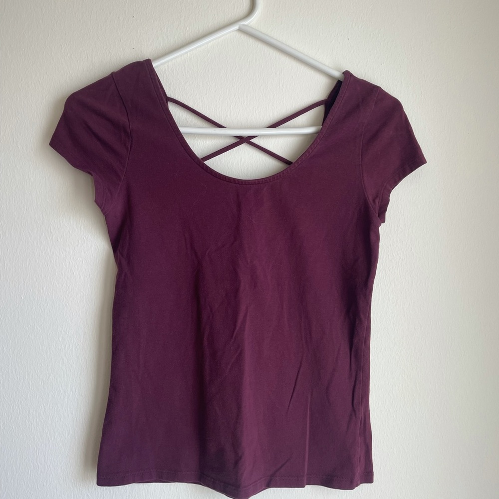 Burgundy Aeropostale cross cross back shirt